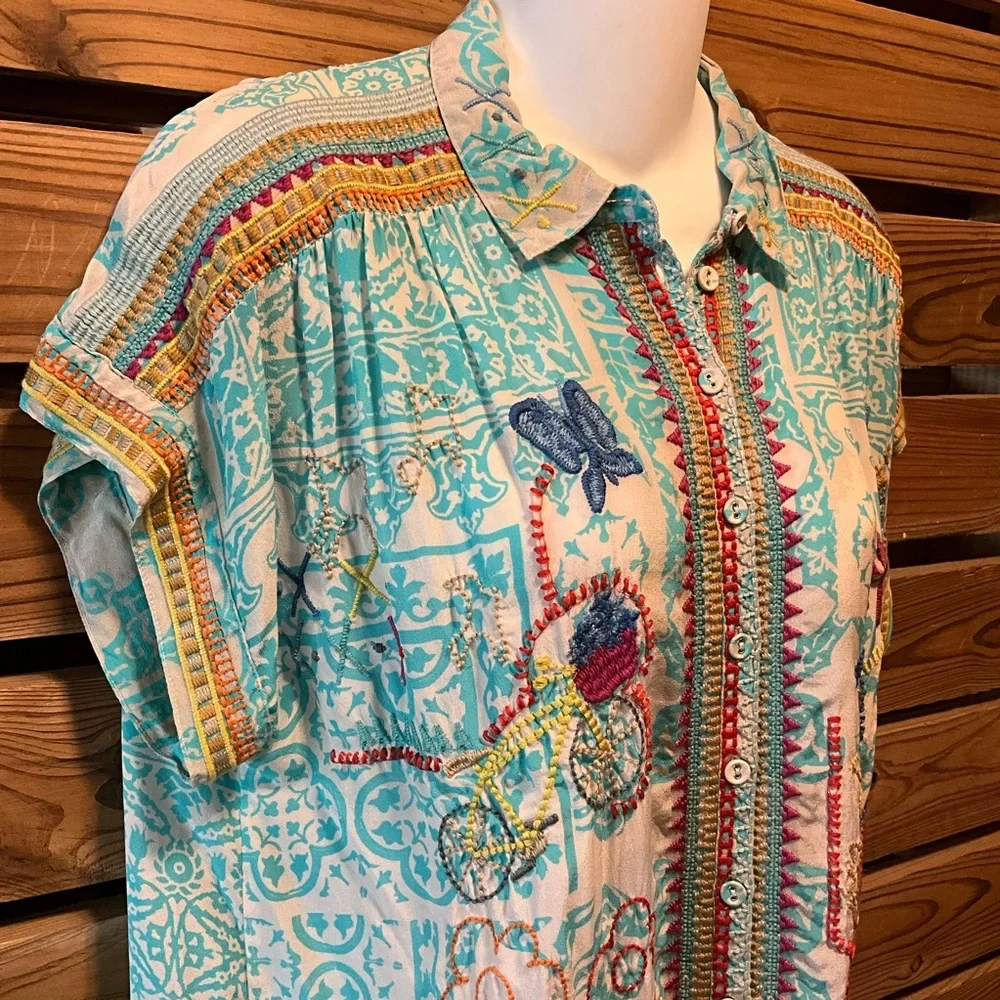 NWT Johnny Was Biya Dionne Silk Blouse Waterscape - Picture 3 of 10